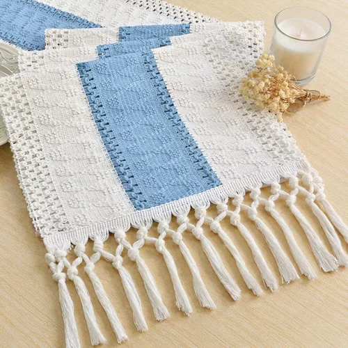 Vista 34 de FEXIA Camino de mesa bohemio para decoración del hogar, 12 x 72 pulgadas, decoración rústica de macramé Beige
