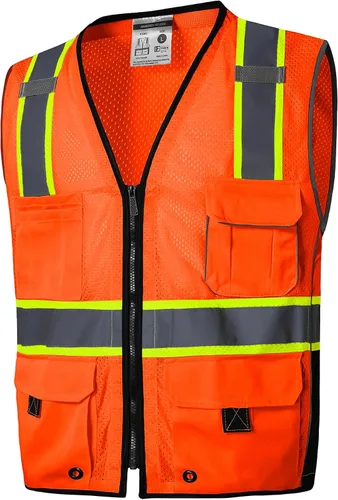 Vista 19 de SKSAFETY Chaleco de seguridad de nivel profesional de 12 bolsillos, chaleco de alta visibilidad Clase 2, ANSI/ISEA