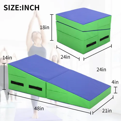 Vista 7 de BLKMTY Colchoneta de gimnasia inclinada de 48 x 24 pulgadas, tapete plegable con cuña de queso para niños, tapete de yoga para interiores