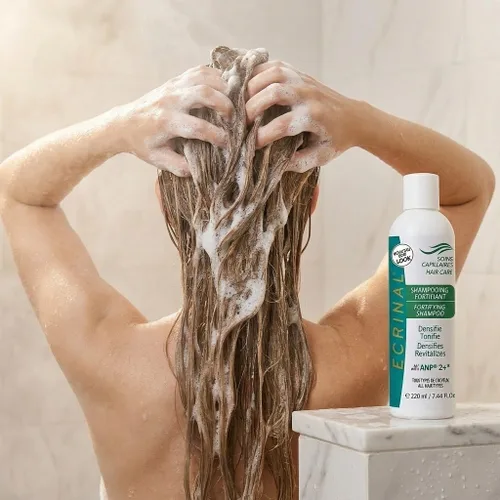 Vista 2 de Ecrinal Champú fortificante sin sulfato con ANP2+ para cabello fuerte y brillante – Restaura el volumen, la flexibilidad y la resistencia al cabello
