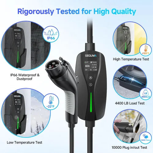 Vista 9 de SEGUMA Cargador EV de Nivel 2, Cargadores de Coche Eléctrico de 40 Amperios, Cable de 25 Pies con Enchufe NEMA 14-50, Corriente Ajustable, Retardo