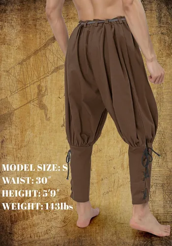 Vista 6 de Renaissance Ankle Banded Pants Men Medieval Pirate Loose Linen Trousers