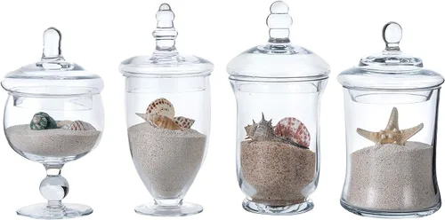 Vista 6 de MyGift Juego de 4 tarros de boticario de cristal, tarros de caramelo transparentes con tapas Decorative Containers For Sweets Snacks Accessories