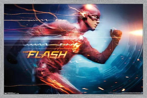 Vista 16 de DC Comics Arrowverse The Flash - Póster de pared Speed Force, 22.4 pulgadas de largo x 14.7 W, versión enmarcada de madera de granero