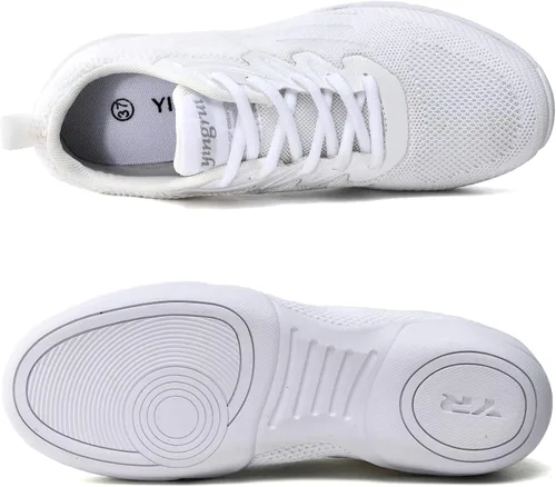 Vista 4 de DADAWEN Zapatos de baile de animadoras blancas para adultos y jóvenes, para entrenamiento atlético, tenis de competición, tenis de competición