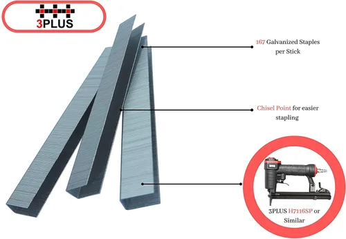 Vista 3 de 3PLUS Grapas de alambre fino galvanizado de calibre 22 71/16 de 3/8 de pulgada (0.354 in) de longitud de pierna de 5/8 pulgadas, 10,000 por caja