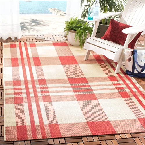 Vista 30 de SAFAVIEH Alfombra Lavable para Exteriores Colección Courtyard - 2'3" x 4', Beige y Azul, Patrón a Cuadros, No Desprende Pelusa y Fácil Limpieza