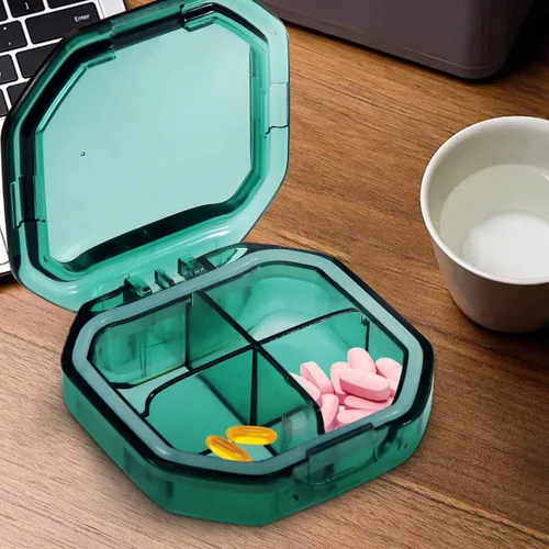 Vista 4 de iplusmile Estuche portátil para medicina, 4 compartimentos, organizador de píldoras compacto para viajes, uso diario, vitaminas, suplementos, caja