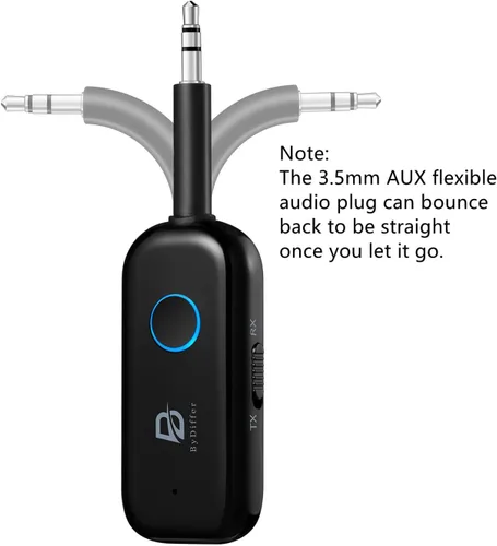 Vista 8 de Receptor transmisor de audio Bluetooth 5.2 para TV, 2 conexiones de dispositivos BT Bluetooth Transmitter for Headphones, 3.5mm Jack Aux Airplane