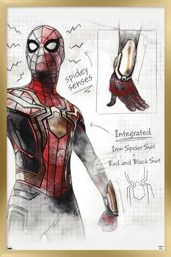 Vista 18 de Trends International Marvel Spider-Man: No Way Home - Póster de pared de bocetos, 22.4 pulgadas de largo x 14.7 pulgadas, versión enmarcada