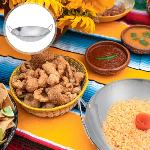 Vista 2 de Yardwe Wok Sartén de acero inoxidable Stir Fry Sartenes de 8 pulgadas Olla caliente de hierro Sartén de hierro de doble mango Olla de cocina china