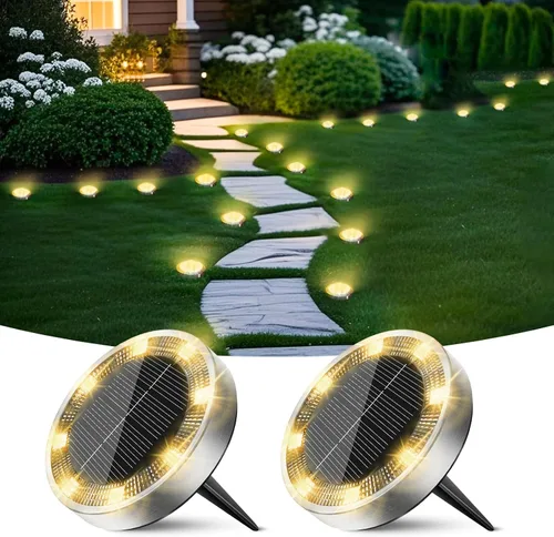 Vista 15 de Peasur Luces solares de suelo para exteriores, paquete de 24 luces planas de disco con energía solar, IP68 impermeable, antioxidante, iluminación