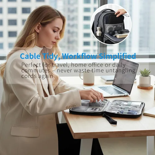 Vista 4 de 1 paquete de organizador de viaje electrónico bolsa de almacenamiento de cable de accesorios técnicos Large Travel Cable Organizer Pouch