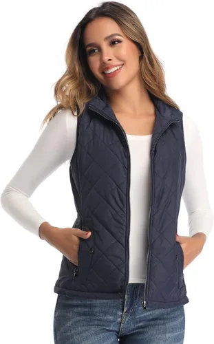 Vista 5 de Chaleco para exteriores de mujer, chaleco acolchado ligero con cremallera y cuello alto.