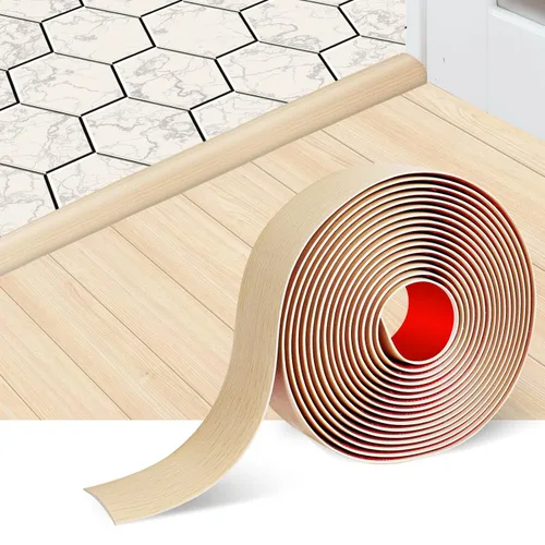 Vista 12 de Tira de transición de suelo, tiras autoadhesivas para suelos laminados, tira divisora plana de vinilo, diseño elegante de grano de madera