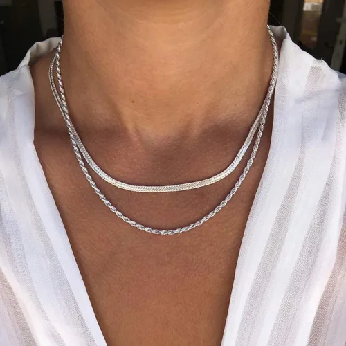 Vista 92 de Collares en capas para mujer, chapados en plata, delicada cuerda torcida de serpiente, delicado collar en capas, gargantilla de diferentes