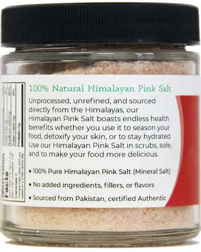 Vista 2 de Viva Doria Sal rosa del Himalaya, 5 onzas, sal mineral de grano fino, tarro de vidrio de 5.01 oz, auténtica sal rosa del Himalaya