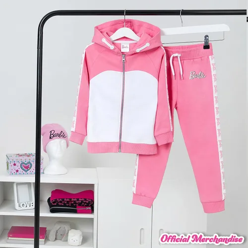 Vista 2 de Barbie Conjunto deportivo para niñas, sudadera con capucha y pantalones deportivos para niñas