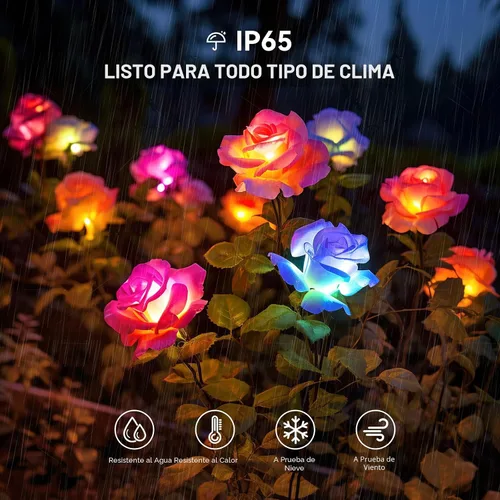 Vista 3 de Luces solares de jardín al aire libre, paquete de 4 luces solares al aire libre con 20 flores de rosa, luces solares impermeables de 7