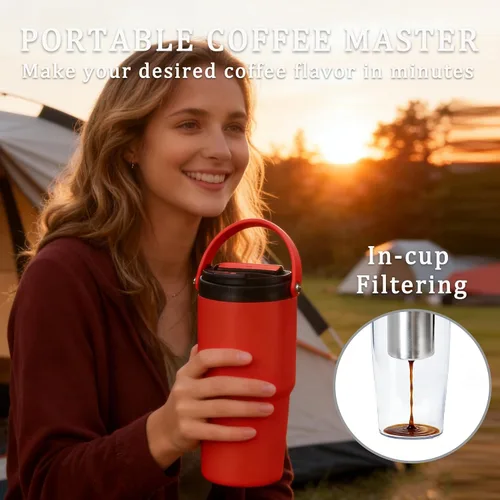 Vista 3 de Taza de café portátil para viajes, mini máquina de café expreso, taza térmica de 20 onzas con tapa, filtro eléctrico de extracción rápida, vaso