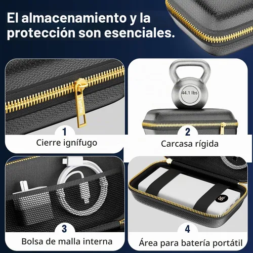 Vista 6 de Organizador de viaje para electrónica con cremallera ignífuga, estuche rígido a prueba de explosiones, caja de transporte de cables compatible