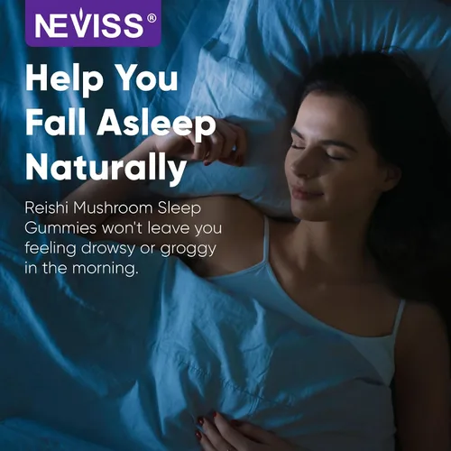 Vista 3 de NEVISS Reishi - Gomitas para dormir con hongos – Gomitas para dormir sin melatonina para adultos Reishi, azafrán, magnesio, GABA y manzanilla