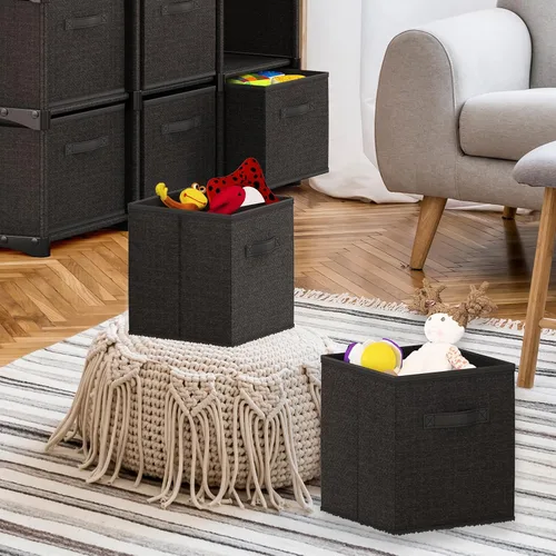 Vista 6 de Nestl Contenedores de almacenamiento plegables de tela, organizador de 6 cubos con asas, negro, 11 pulgadas para dormitorio, sala de juegos y más