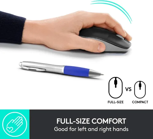 Vista 2 de Logitech Mouse inalámbrico M190 - Diseño de curva ambidiestro de tamaño completo, batería de 18 meses con modo de ahorro de energía, control preciso