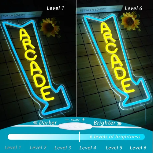 Vista 5 de Letrero de neón de arcade, luz LED, regulable, luces de juego para decoración de pared, alimentadas por USB, letrero de neón gaming para salas