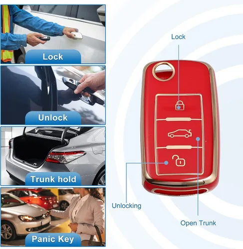 Vista 3 de X AUTOHAUX Funda de silicona para llavero inteligente Volkswagen Tiguan 2010-2017, protector sin llave, color rojo