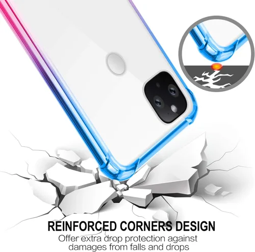 Vista 4 de Funda para Google Pixel 5, funda transparente con bonito degradado para teléfono, TPU reforzado, parte trasera de policarbonato duro, funda