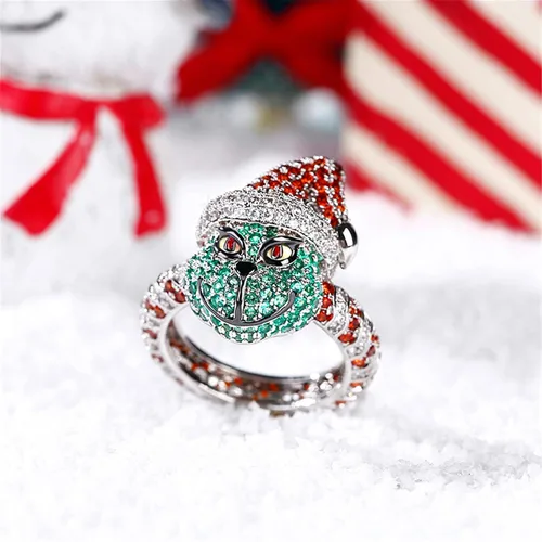 Vista 2 de Jeulia Anillo de compromiso de plata de ley inspirado en monstruos de Navidad, anillo de compromiso de circonita cúbica, anillo de compromiso