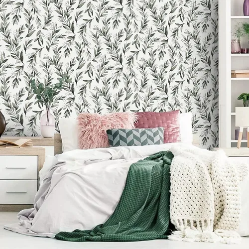 Vista 2 de Livebor Papel tapiz de hoja de olivo para despegar y pegar, papel de contacto de hojas de 17.7 x 78.7 pulgadas, color verde salvia, papel tapiz