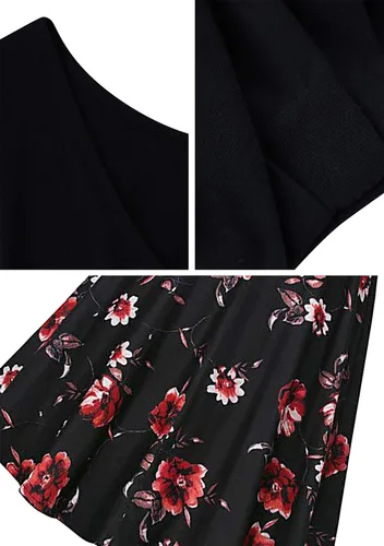 Vista 3 de YMING Womens 1950s Vintage Floral Print Wrap Dress A Line Flared Swing Dress Cocktail Party Pleated Dresses