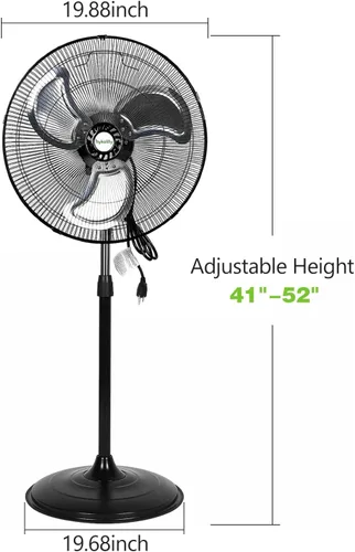 Vista 8 de hykolity Ventilador oscilante de pedestal de alta velocidad de 18 pulgadas con 3 velocidades, ventilador de metal resistente de 3850 CFM con aspas