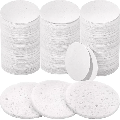Vista 8 de Amyhill 300 esponjas faciales comprimidas, esponjas faciales naturales para limpieza, almohadillas exfoliantes faciales desechables para Azul