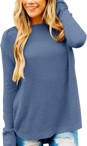 Vista 23 de MEROKEETY Suéteres de manga larga casuales para mujer 2025 con cuello redondo suelto, suéteres de punto estilo pulóver para otoño e invierno Beige
