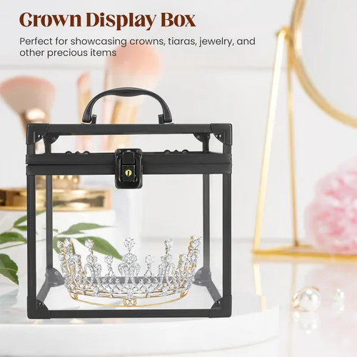 Vista 5 de Caja de corona, estuche de maquillaje transparente, organizador de cosméticos, gran capacidad de acrílico transparente para artistas, vitrina