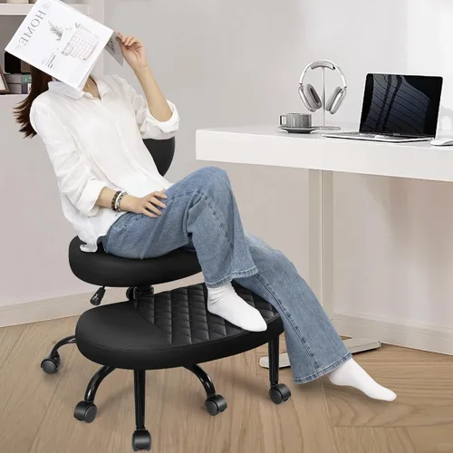 Vista 5 de AtHope - Silla de oficina ergonómica con patas cruzadas con ruedas - Altura ajustable para meditación, escritorio para TDAH y yoga - Diseño ancho