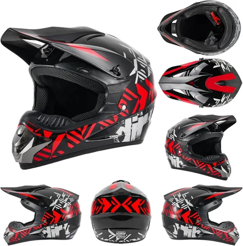 Vista 3 de Youth Dirt Bike ATV Off Road Motorcycle Helmets DOT Approved SY-rojo