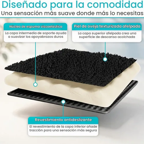 Vista 4 de Cubiertas para apoyabrazos de silla de ruedas Vive (par) - Almohadillas de espuma viscoelástica y piel de oveja para apoyabrazos de silla de ruedas