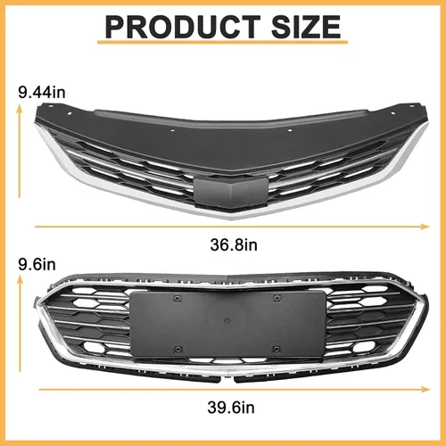 Vista 3 de Parachoques delantero superior inferior rejilla para Chevy Cruze 2016 2017 2018 Parrilla frontal de malla de panal