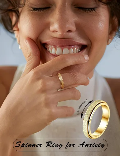 Vista 33 de Diamday Anillos antiestrés para mujeres y hombres – Anillo giratorio de acero inoxidable de 2/4 para aliviar la ansiedad y el estrés, con purpurina