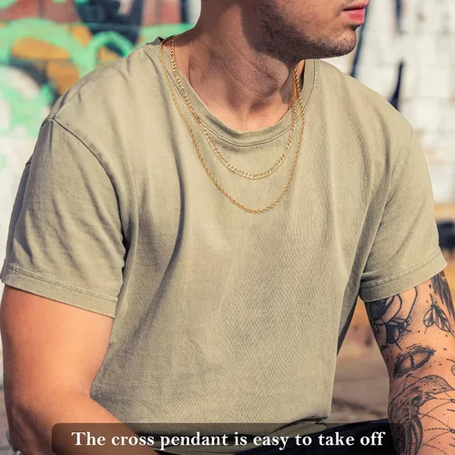 Vista 3 de Cross Chain Necklace for Men Women, Layered Rope Figaro Chain Mens Cross Pendant Necklace Simple Jewelry Gifts for Men Teenage Boys