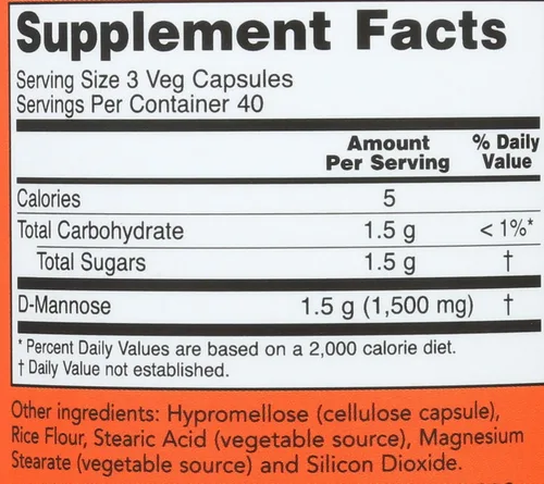 Vista 4 de Now Foods D-manosa, 120 cápsulas 500 mg (paquete de 3)