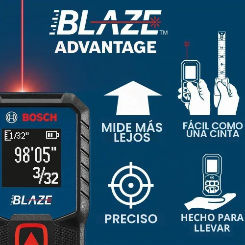 Vista 8 de Bosch GLM100-23 Blaze - Medidor láser de distancia de 100 pies, incluye 2 pilas AA