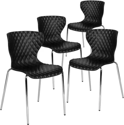 Vista 20 de Flash Furniture Lowell Silla apilable de plástico negro con asiento en cascada