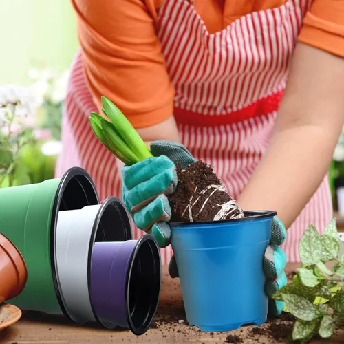 Vista 7 de Oubest Paquete de 30 macetas de plástico para plantas de 5 pulgadas con agujeros de drenaje, flores multicolores, trasplante de plántulas