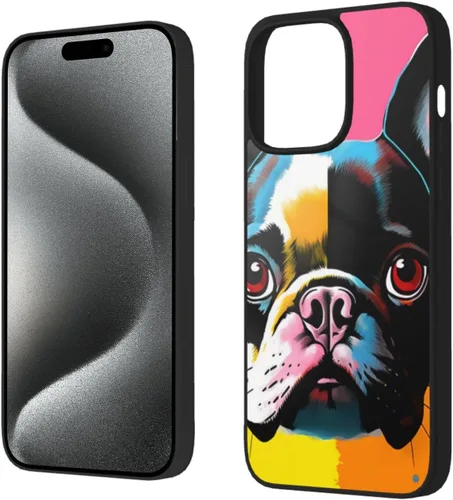Vista 2 de Funda estampada de bulldog francés colorido para iPhone 15 Pro Max, vidrio suave a prueba de golpes, TPU para iPhone 15 Pro Max de 6.7 pulgadas,