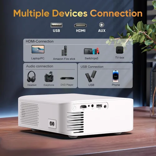 Vista 8 de [Aplicaciones integradas] Mini proyector inteligente de corto alcance 4K con WiFi 6 y Bluetooth, proyector de película para exteriores Keystone